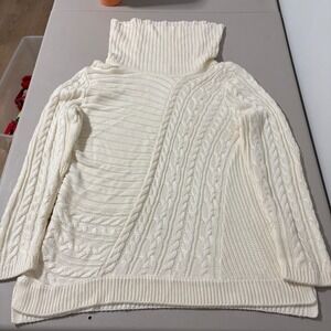 Calvin Klein Cream Cable Knit Turtleneck Sweater Cozy Winter Layering Size L